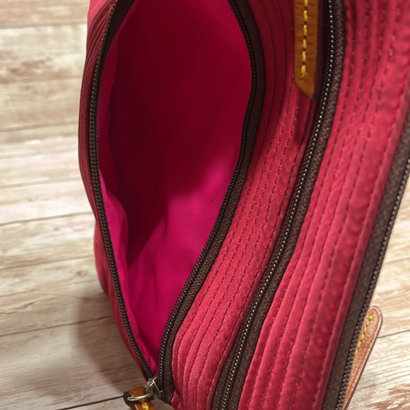 Dooney & Bourke Crossbody Mini Purse Red Pink Easy Clean Brown Leather Strap - Picture 11 of 14